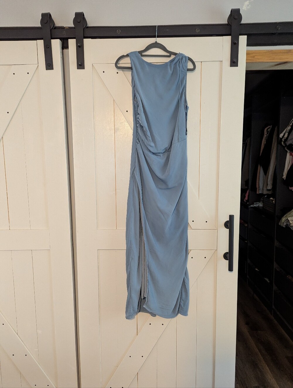Abercrombie & Fitch Dusty Blue Sleeveless Draped Maxi Dress